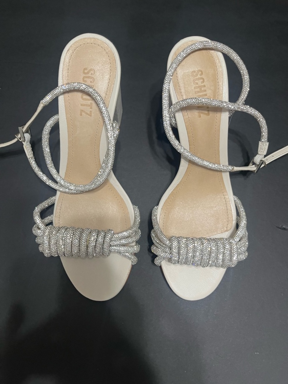 SCHUTZ White Sandals with Silver Beaded Rope Straps - Picture 2 of 12